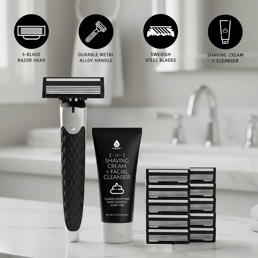 Ultimate Men's Grooming Bundle - Rechargeable Electric Shaver & Premium Men's Shaving Kit
