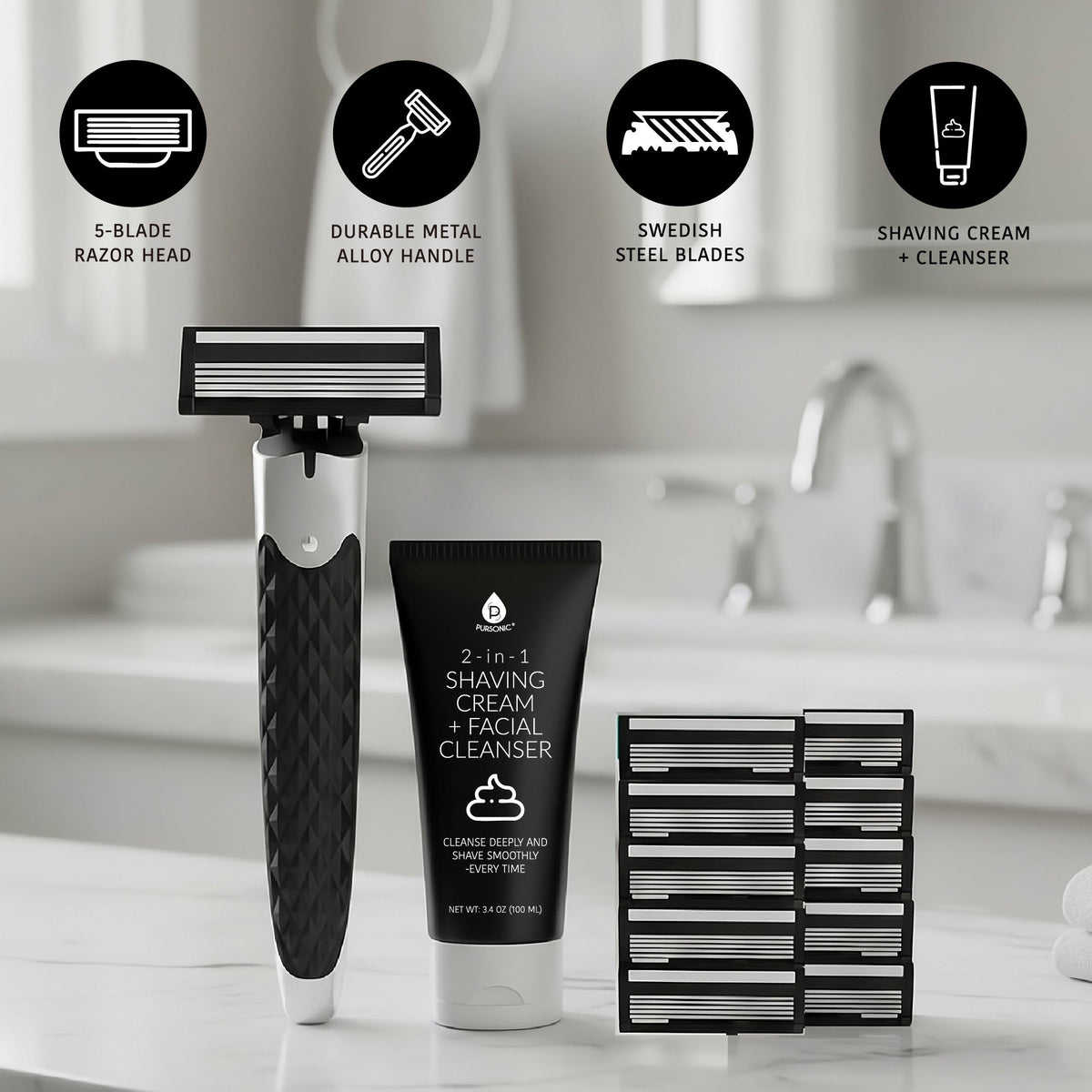 Ultimate Men's Grooming Bundle - Rechargeable Electric Shaver & Premium Men's Shaving Kit