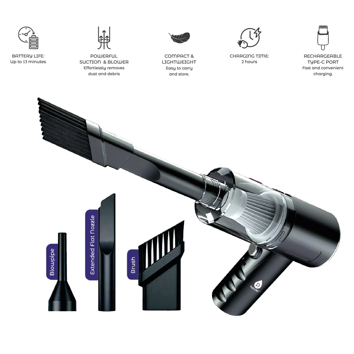 2-in-1 Mini Wireless Vacuum Cleaner & Air Duster – Powerful, Portable & Rechargeable