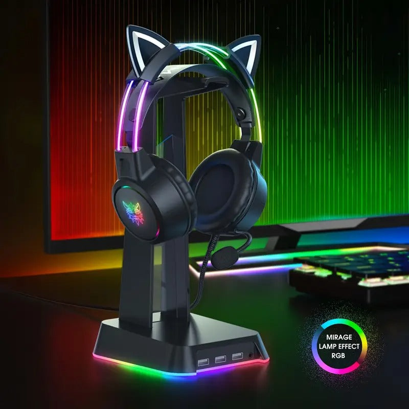 Gaming Headset with Detachable Cat Ear Microphone